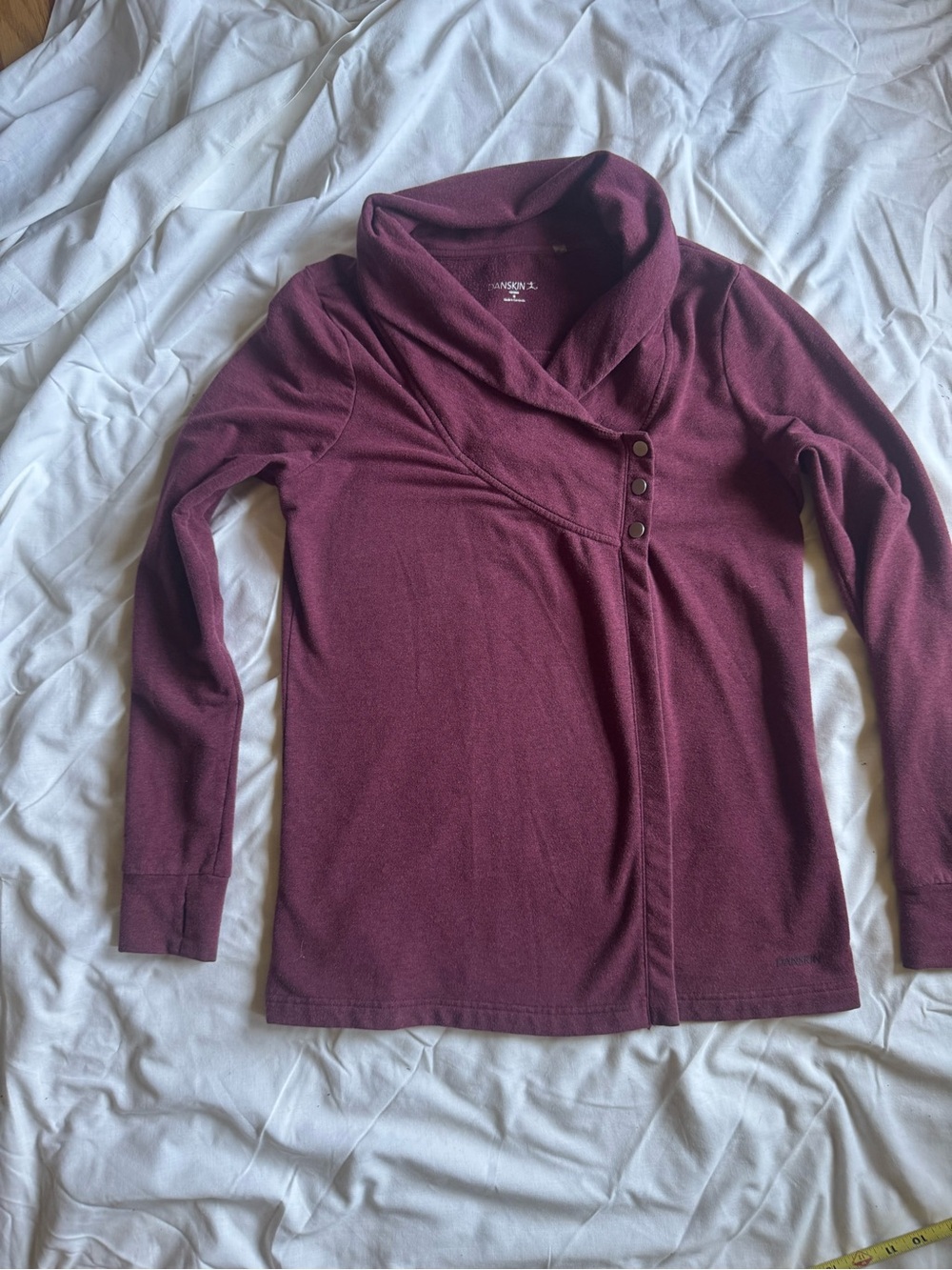 Danskin Burgundy Shawl-Collar Button-Accent Pullover